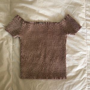 UO pink velvet ruched off the shoulder top